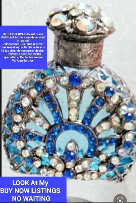 1 Czechoslovakia Perfume bottle blue Rhinestones blue Silver tone overlay Handcrafted Exceptional