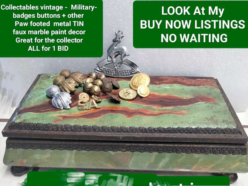 Vintage SA Army Military Artillery+ insignia badge -9 S.A.Infantry Brass buttons+Kadet korps cap+Tin