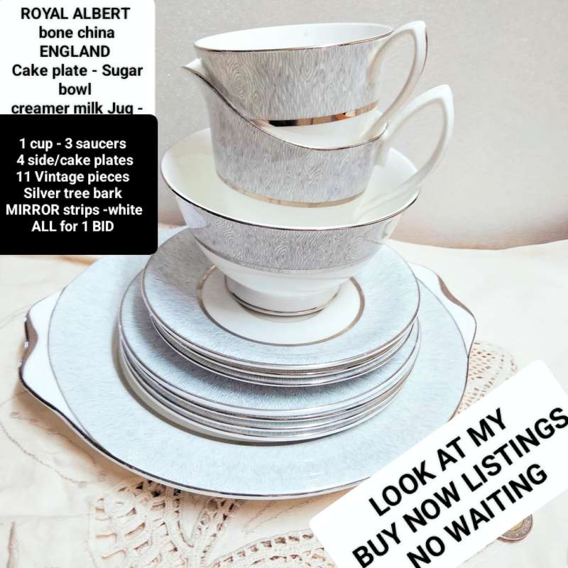 Royal Albert 11 pieces VINTAGE  MIRROR Silver + white- LOOK AT MY BUY NOW LISTINGS NO WAITING