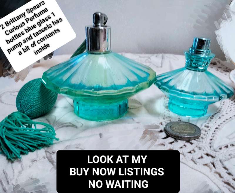 2 Perfume bottles Britney Spears blue glass 1has tassel+pump EmptyLOOK At My BUY NOW itemsNO WAITING