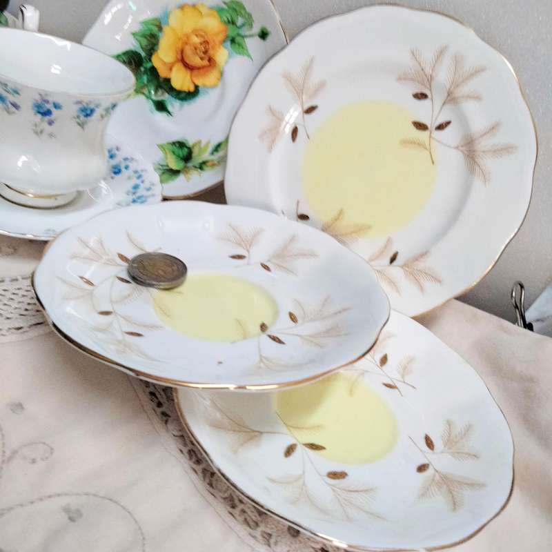 ROYAL ALBERT 1 duo demitasse+Normal-2 saucers+1 cake plate+1 saucer Look at my Buy Now - No Waiting