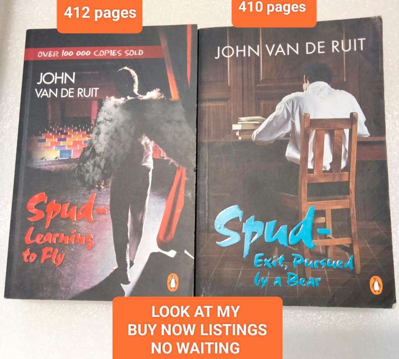 2 books -Author John Van De Ruit SPUD Learning to Fly+Exit,Pursued by a Bear- Pre-owned -Softcover