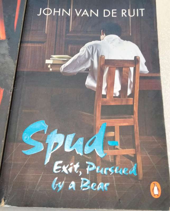2 books -Author John Van De Ruit SPUD Learning to Fly+Exit,Pursued by a Bear- Pre-owned -Softcover