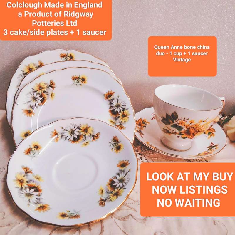 Queen Anne bone china Duo+Colclough 3 side/cake plate+1 saucerLOOK AT MY BUY NOW LISTINGS NO WAITING