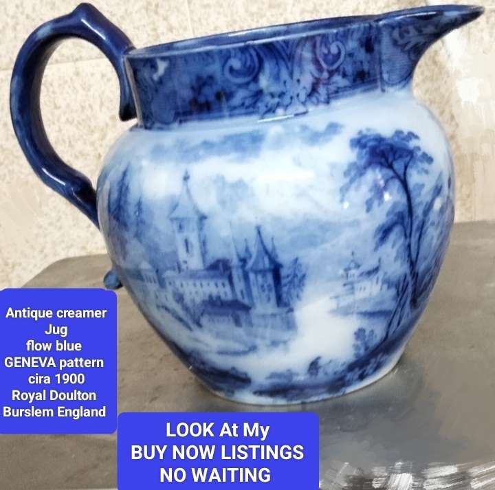 ROYAL DOULTON 1 Flow blue Jug Geneva pattern C1900 LOOK At My BUY NOW LISTINGS NO WAITING