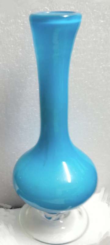 VASE  vintage Opaline Light blue white cased glass Hand blown clear glass foot
