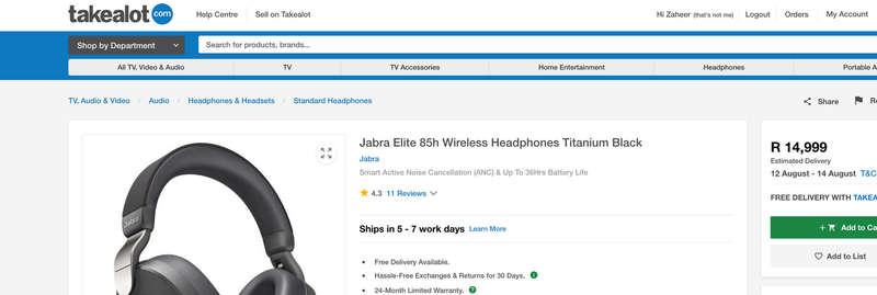 Jabra Elite 85h Wireless Headphones Titanium Black [ Valued at R14,999 ]