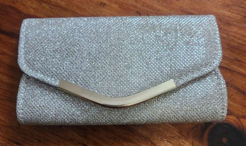 Silver clutch handbag