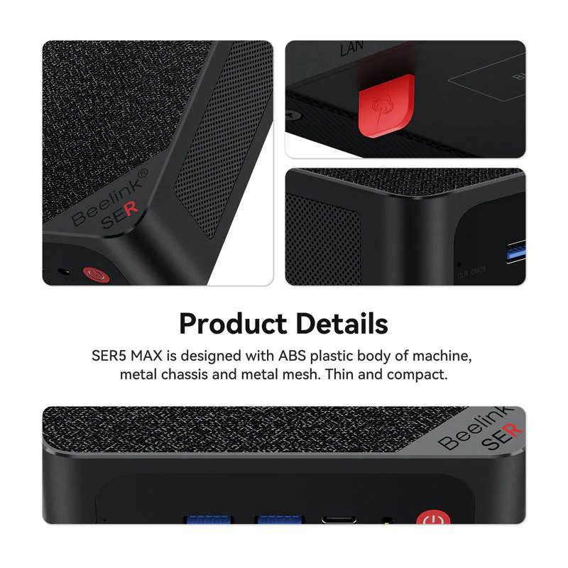 Beelink Mini PC SER5 MAX, AMD Ryzen 7, 4.4Ghz 5800 512GB 16GB Win 11