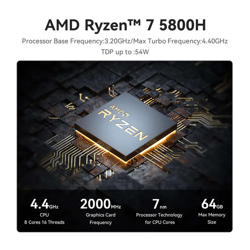 Beelink Mini PC SER5 MAX, AMD Ryzen 7, 4.4Ghz 5800 512GB 16GB Win 11
