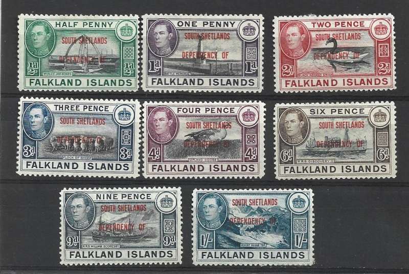 Falkland Islands South Shetlands Dependency lightly hinged mint to 1/-