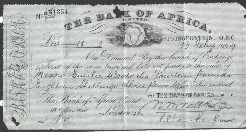 The Bank of Africa Demand note dd 13/2/1909 three folds as scanned