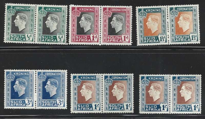 SA Union SACC 70 to 74a Coronation KGV1 MNH set with variety as scanned