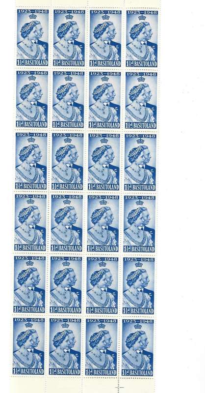 Basutoland MNH KGV1 Coronation 1.5d  part sheet of 24 as scanned
