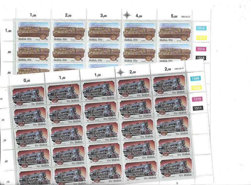 Locomotives 1983 full set in four  MNH complete sheets 0f 25 stamps each