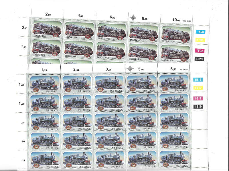 Locomotives 1983 full set in four  MNH complete sheets 0f 25 stamps each
