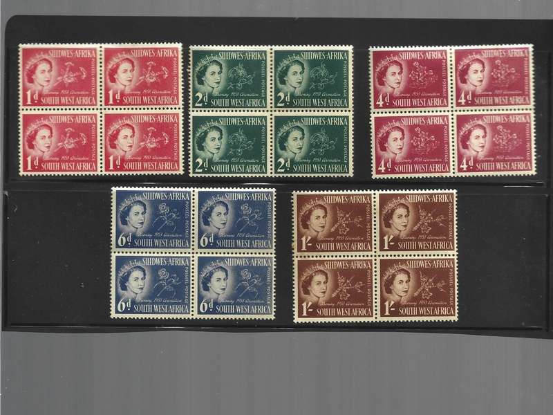 SWA QE2 Coronation set in  blocks of four hinged top two only SACC 177 to 181 as scanned
