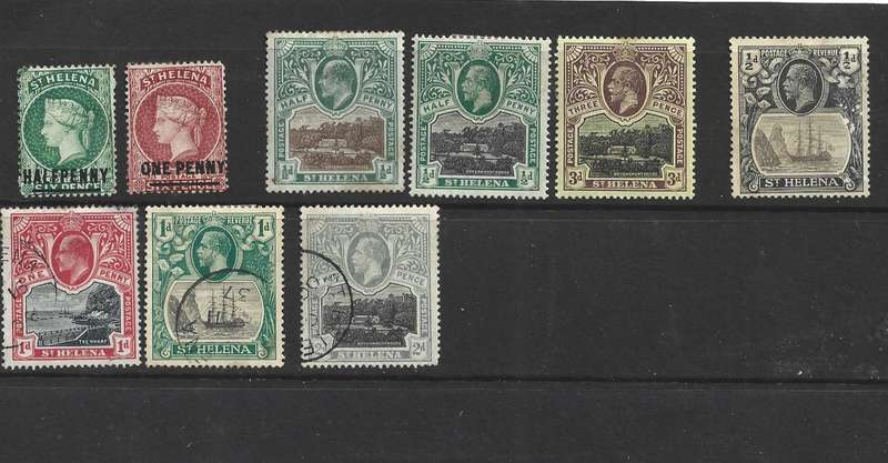 St Helena first five stamps are hinged mint 1/2d black is unused no gum bottom three are used