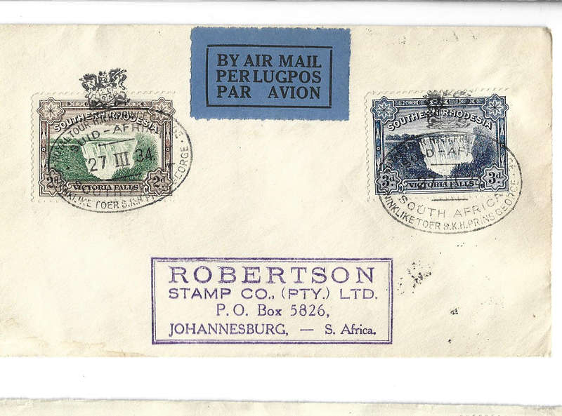 Southern Rhodesia 1932 Victoria Falls set on Royal Tour cover cancelled  South Africa, unusual .