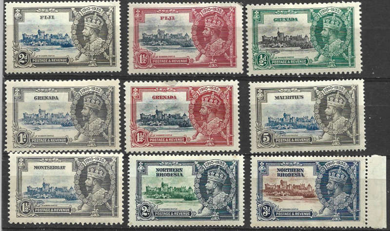 KGV Jubilee commonwealth low values all with hinged remainders three scans