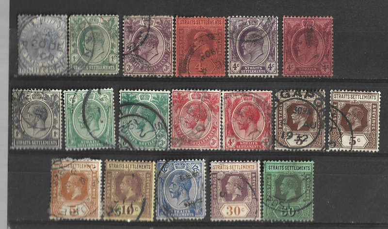 Straits Settlements Victoria,Edward and GeorgeV used selection as scanned