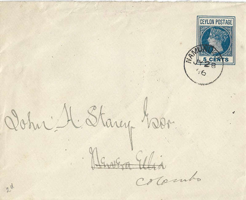 Ceylon 4c & 5c embossed Victoria  opened envelopes as scanned