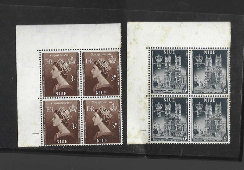 Niue QE2 Coronation set in MNH  blocks of four