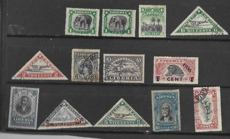 Liberia used with odd hinged mint as scanned