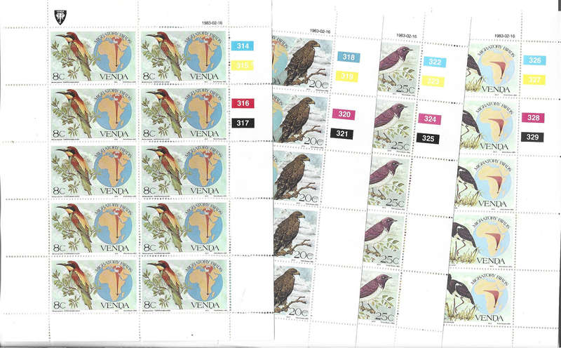 Venda 1983 Migratory birds MNH sheets of 10  .