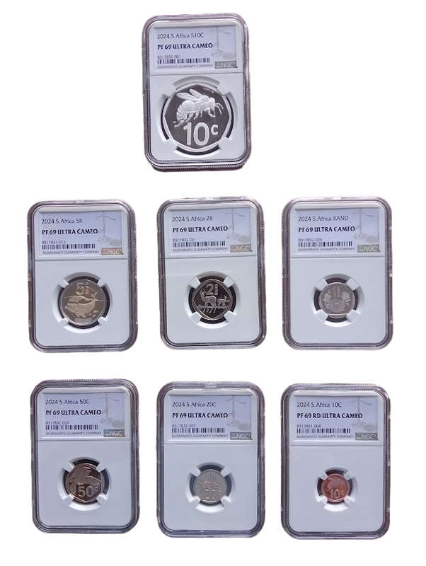 2024 South Africa Proof PF69 Set. 7 Coin Proof Set With 1oz Silver Bee NGC Graded PF69 Proof Set