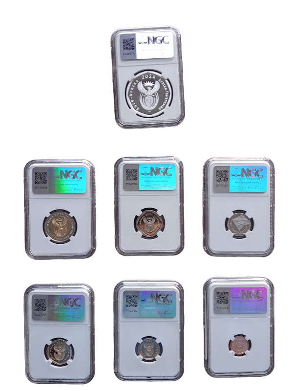 2024 South Africa Proof PF69 Set. 7 Coin Proof Set With 1oz Silver Bee NGC Graded PF69 Proof Set