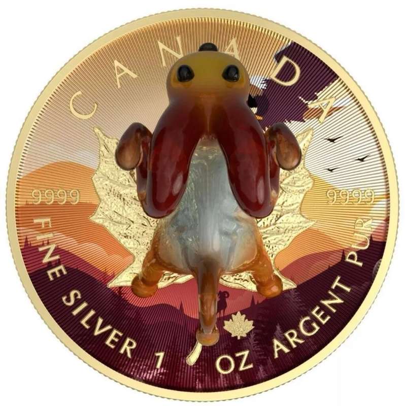 Murano Glass Series Bighorn Sheep Maple Leaf $5 (1oz) Canada Silver Coin of 2022 Colourised Figurine