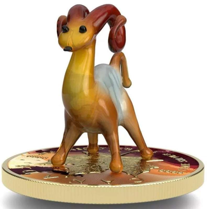 Murano Glass Series Bighorn Sheep Maple Leaf $5 (1oz) Canada Silver Coin of 2022 Colourised Figurine