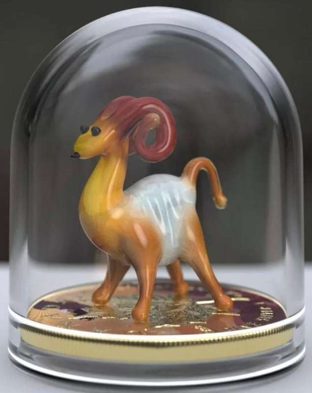 Murano Glass Series Bighorn Sheep Maple Leaf $5 (1oz) Canada Silver Coin of 2022 Colourised Figurine