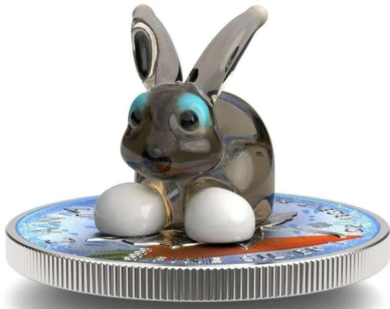 Murano Glass Series: Rabbit  Maple Leaf $5 (1oz) Canada Silver Coin of 2022 Colourised with Figurine