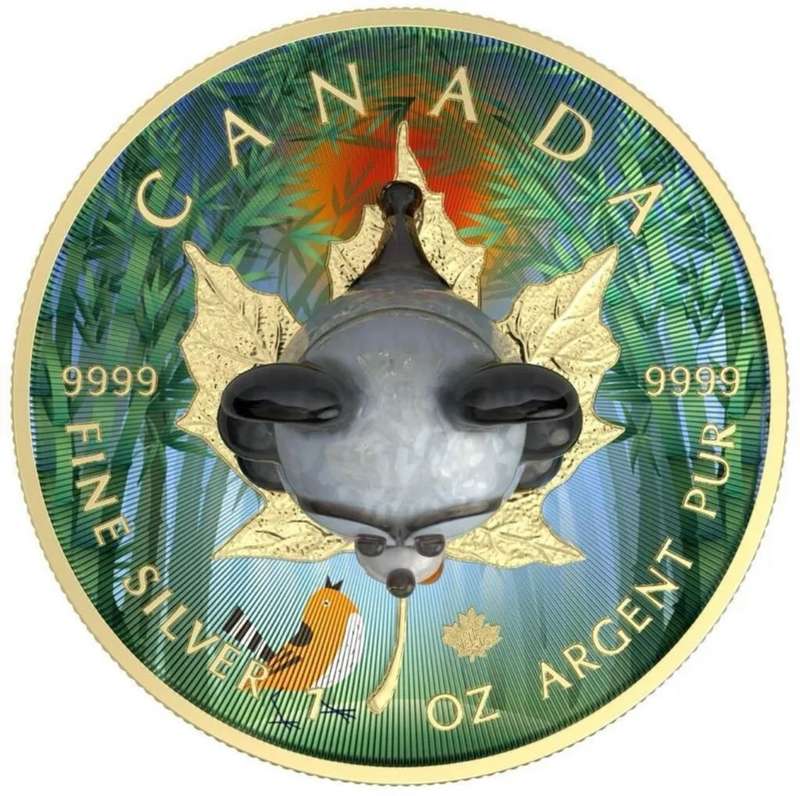 Murano Glass Series: Panda Maple Leaf $5 (1oz) Canada Silver Coin of 2022 Colourised with Figurine