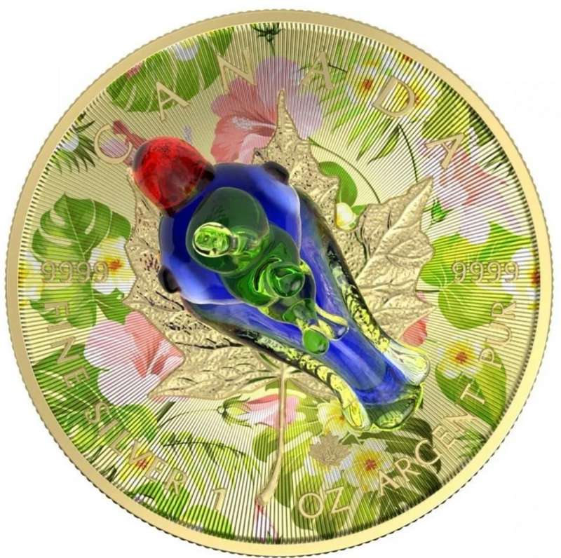 Murano Glass Series: Tit Bit Maple Leaf $5 (1oz) Canada Silver Coin of 2022 Colourised with Figurine