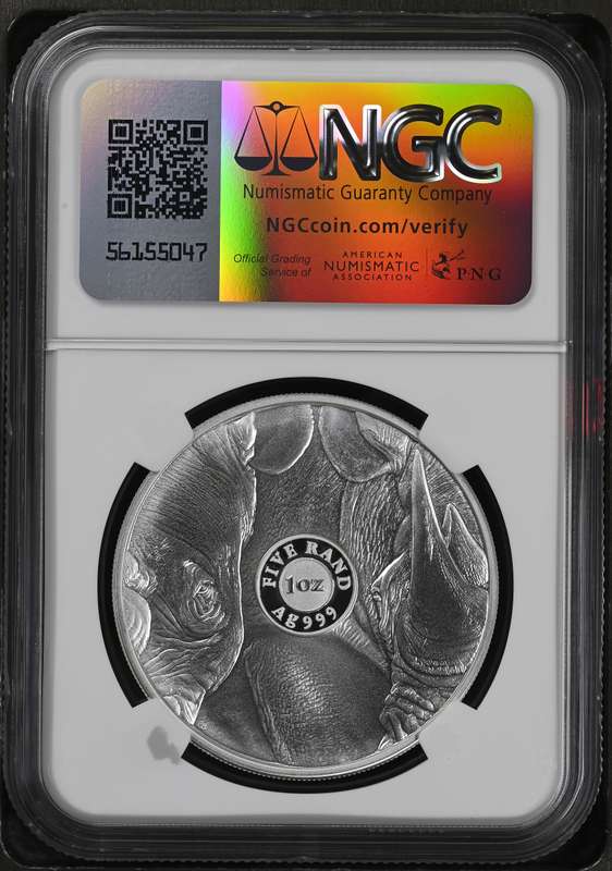 South Africa: Republic 1oz Silver R5 Big 5  Rhino of 2022 Proof 70 Ultra Cameo NGC Graded Proof PF70