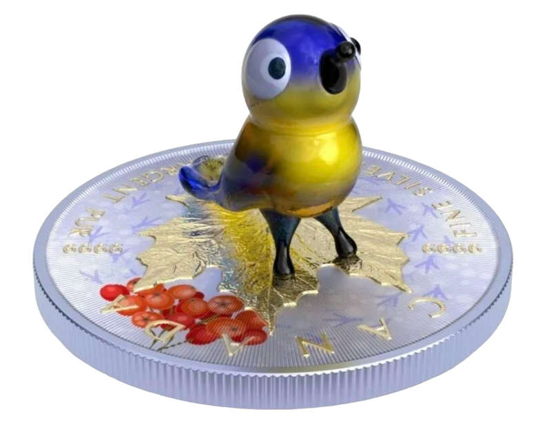 Murano Glass Series: Tit Bit Maple Leaf $5 (1oz) Canada Silver Coin of 2022 Colourised with Figurine