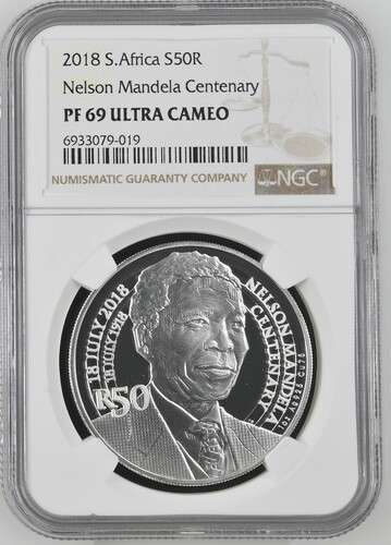 South Africa 1oz Silver 2018  Nelson Mandela Centenary S50R NGC Graded PF69 Proof