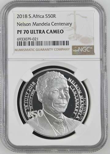 South Africa 1oz Silver 2018  Nelson Mandela Centenary S50R NGC Graded PF70 Proof