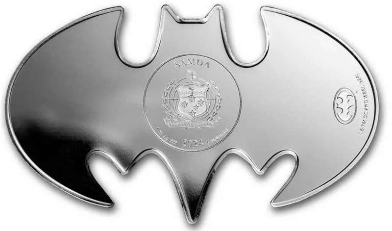 Batman Batarang Shaped Colourised 1oz Silver $5 2024 Samoa