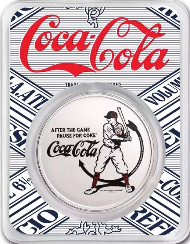 Coca-Cola® Vintage Batter Up 1oz Silver Colourised Round.