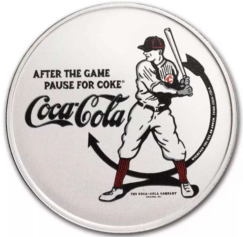 Coca-Cola® Vintage Batter Up 1oz Silver Colourised Round.