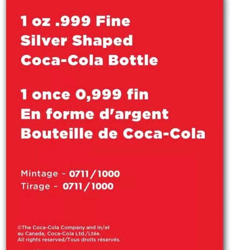 Coca-Cola® 1 Oz Silver Shaped Bottle in Stylish Tin Box With Certificate