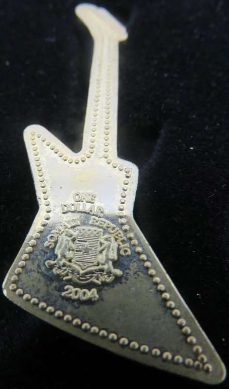Somalia Electric Guitar Set of 5 x $1 Gold Plated Colourised Guitar Shaped Coins 2004