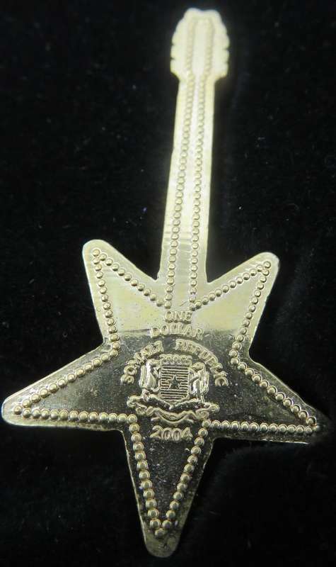 Somalia Electric Guitar Set of 5 x $1 Gold Plated Colourised Guitar Shaped Coins 2004
