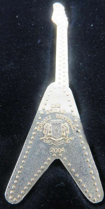 Somalia Electric Guitar Set of 5 x $1 Gold Plated Colourised Guitar Shaped Coins 2004