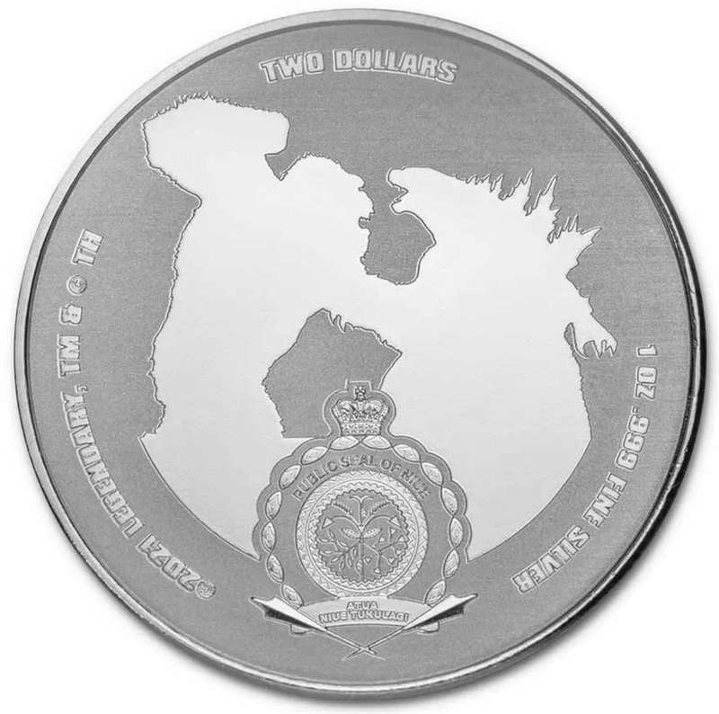 King Kong ® 1oz Silver vs Godzilla: Official Coin in Movie Niue $2 2021.