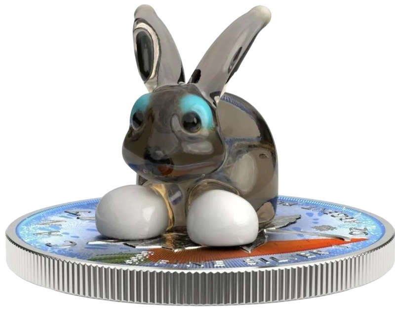 Murano Glass Series: Rabbit  Maple Leaf $5 (1oz) Canada Silver Coin of 2022 Colourised with Figurine
